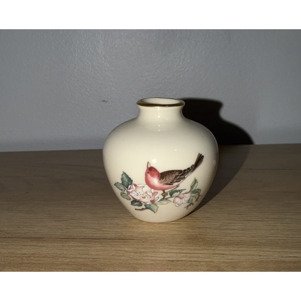 Lenox Porcelain Serenade Bird & Flowers‎ Bud Vase Hand Decorated with 24K Gold